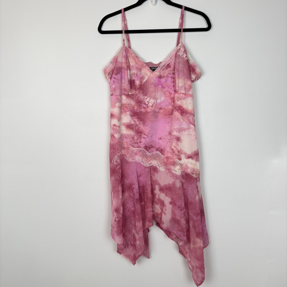 Wild Fable Women Y2K Fairy Tie Dye Lace Asymmetric Mini Dress Sz L Pink Festival